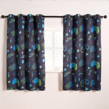 OHS Kids Gaming Honeycomb Eyelet Blackout Curtains - Green/Blue