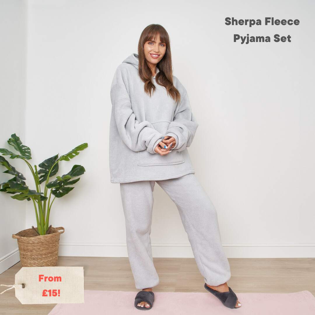 woman wearing grey pyjamas
