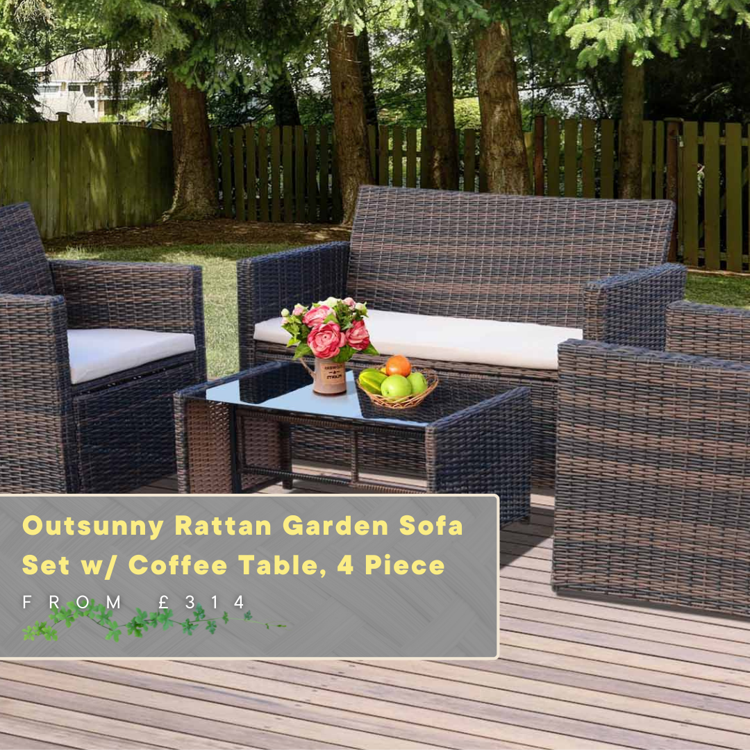 Outsunny Rattan Garden Sofa Set w/ Coffee Table, 4 Piece
