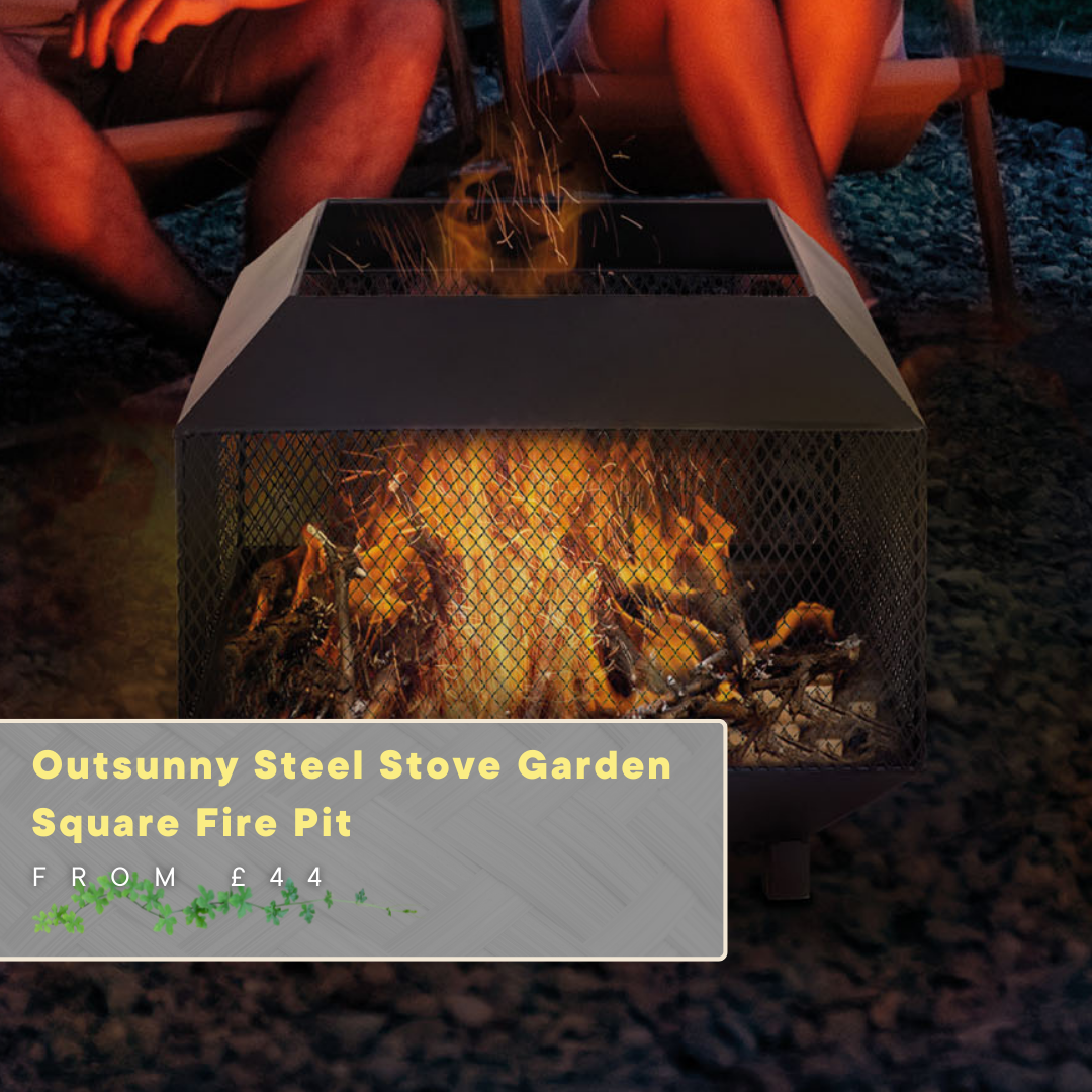 Outsunny Steel Stove Garden Square Fire Pit