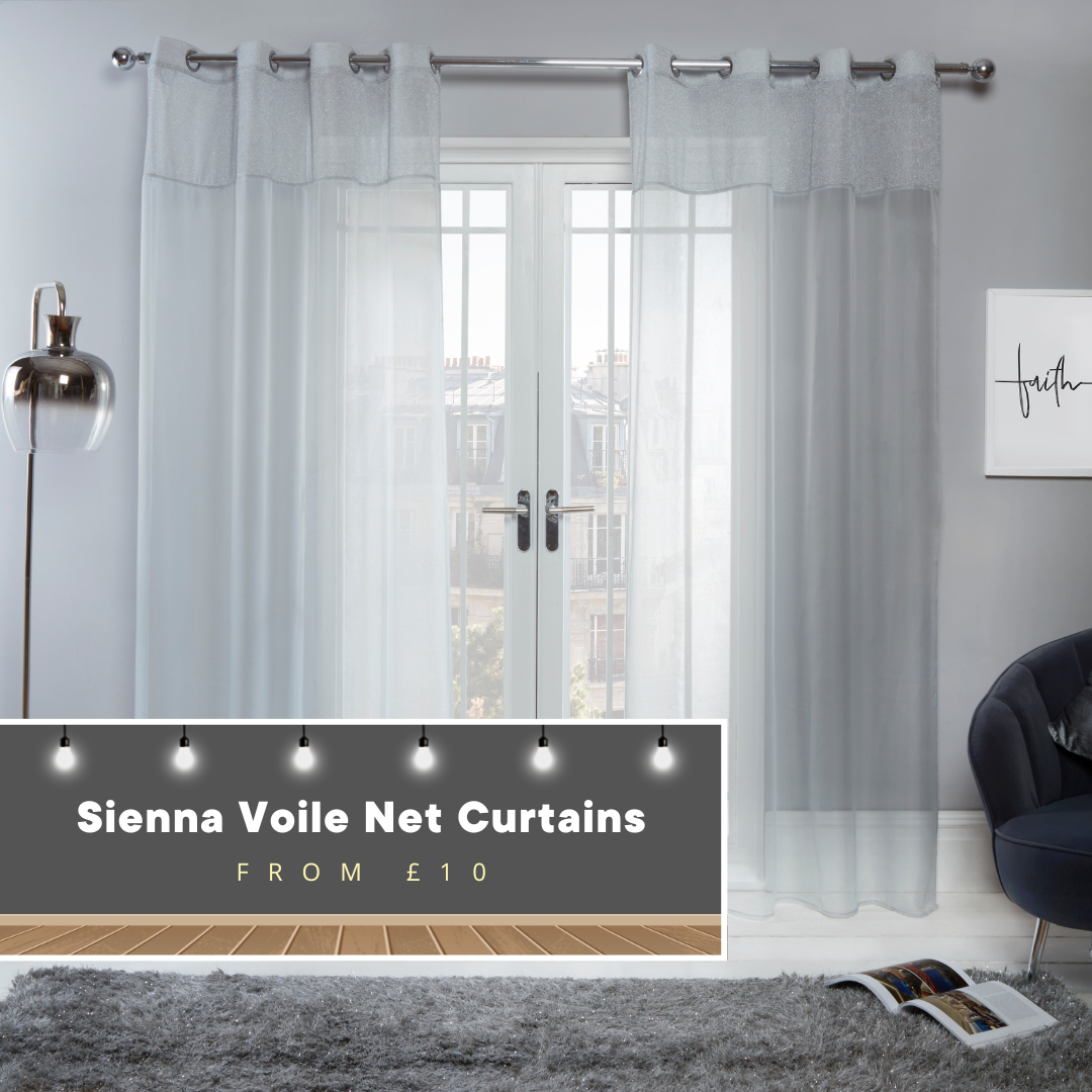 Sienna Amelia Lurex Voile Net Curtains Eyelet