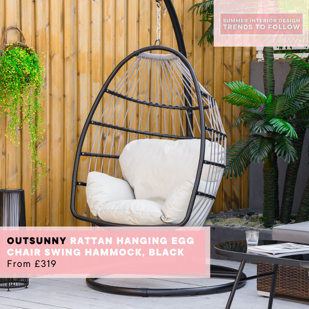 Outsunny Rattan Hanging Egg Chair Swing Hammock - Black