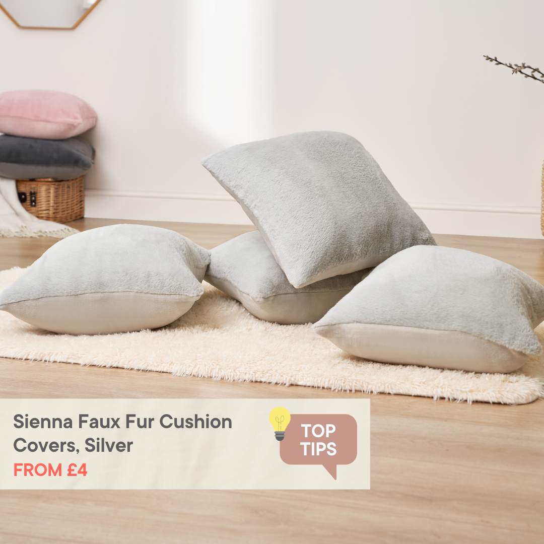 Sienna Faux Fur Cushion Covers, Silver