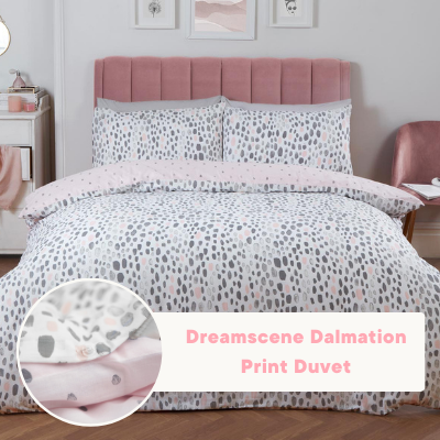 Dreamscene Dalmation Print Duvet Set in Blush Pink/Grey