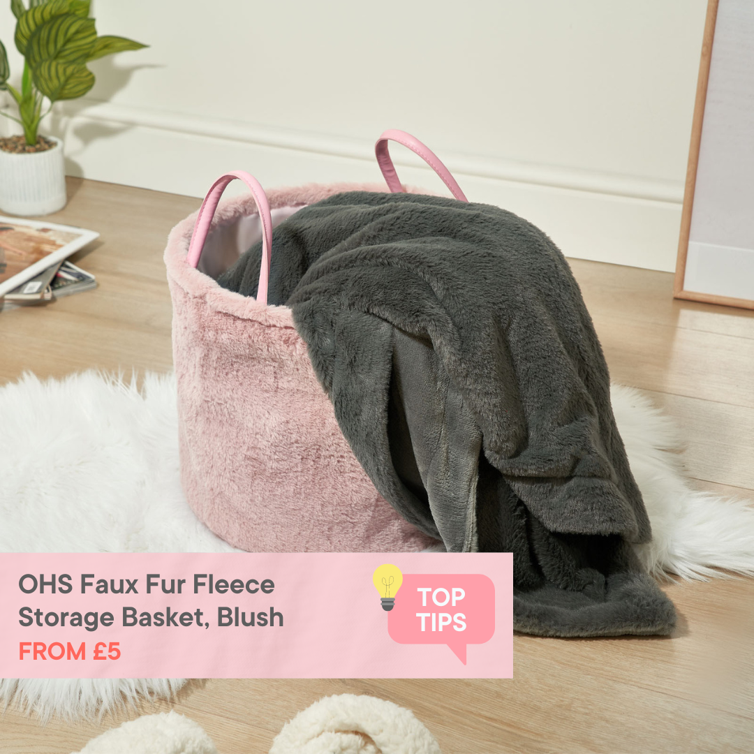 OHS Faux Fur Fleece Storage Basket