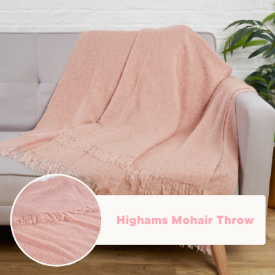 Highams Mohair Throw in Blush Pink