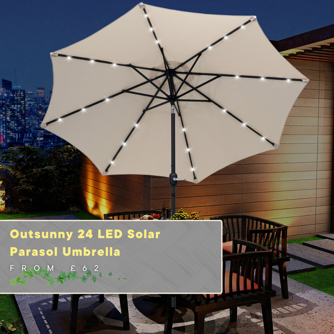 Outsunny 24 LED Solar Parasol Umbrella