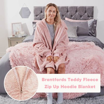 Brentfords Teddy Fleece Zip Up Hoodie Blanket
