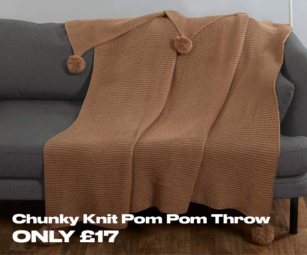Dreamscene Chunky Knit Pom Pom Throw