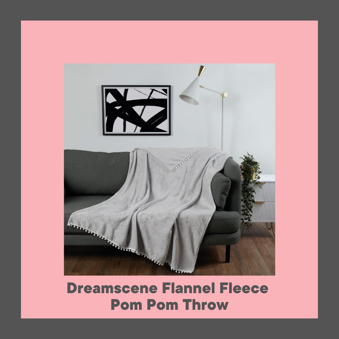 Dreamscene Flannel Fleece Pom Pom Throw