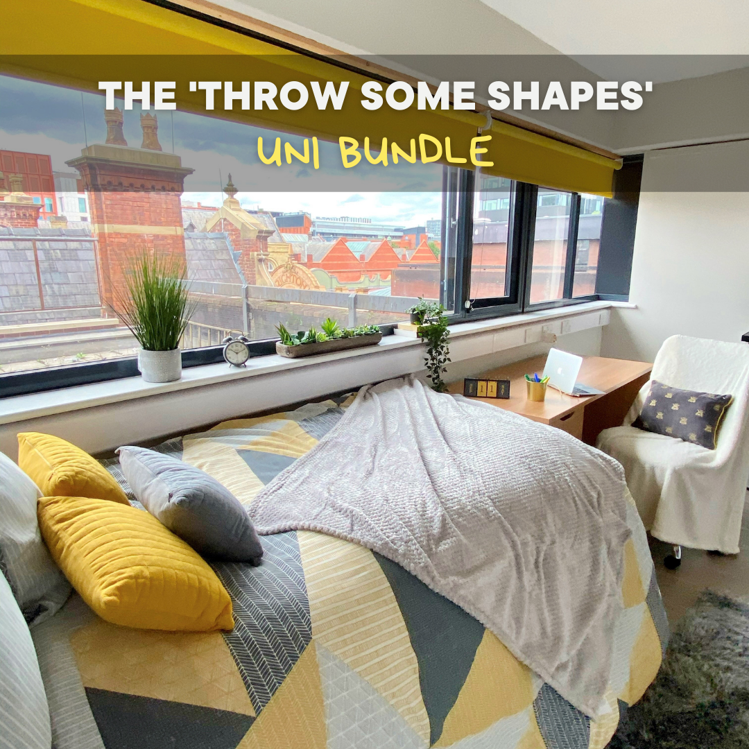 The 'Throw Some Shapes' uni bundle which includes our Dreamscene Textured Geometric Duvet Set