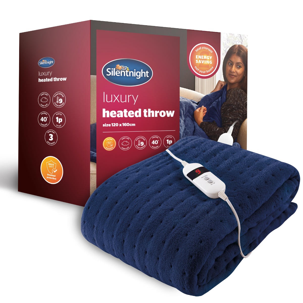 Image of Silentnight Heated Throw Navy